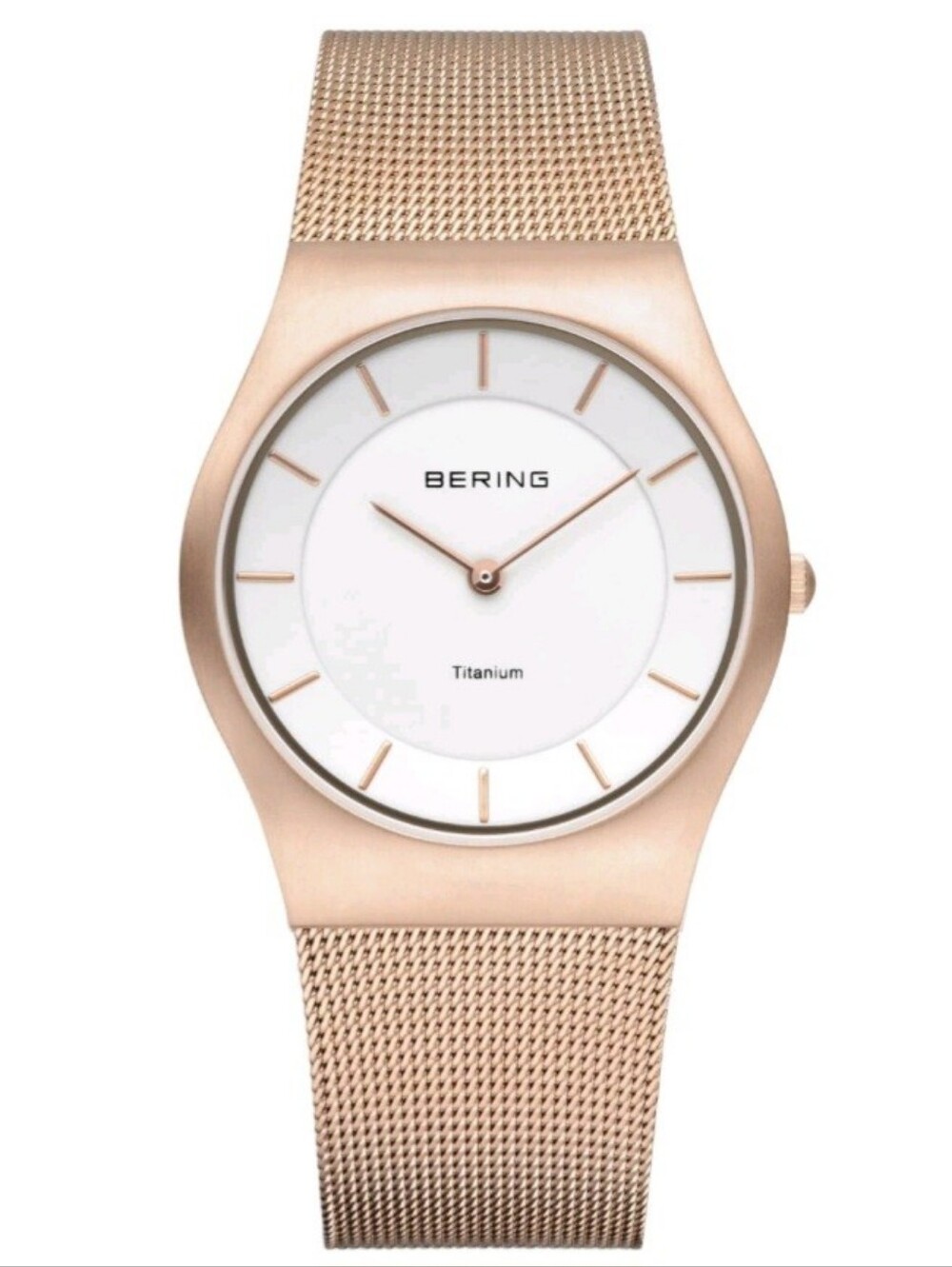 Bering Rose Gold Titanium Mesh Watch - White Dial